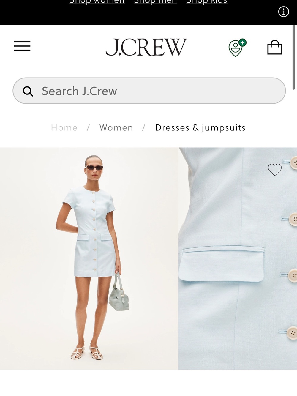 J. Crew Pale Blue Short-Sleeve Button-Front Mini Dress
